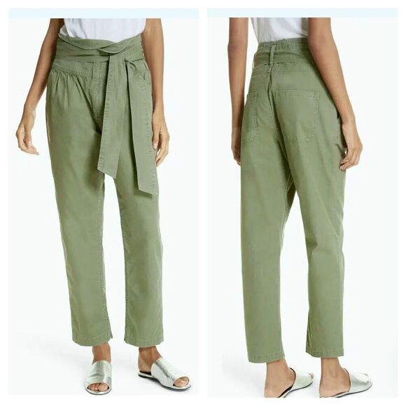 Rebecca Taylor La Vie Tie Front Paperbag Waist Pants‎ Size 28 green - Picture 1 of 14